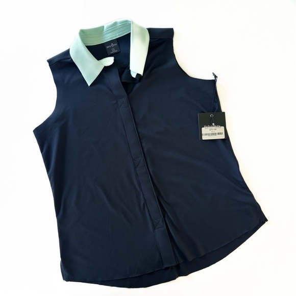 Belyn Key Womens Small Keystone Navy Blue Sleeveless Tank Shirt New Golf - Picture 1 of 5